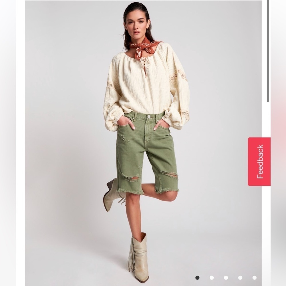 One Teaspoon SUPER KHAKI CUT OFF TRUCKERS MID WAIST LONG SHORT Size 28 NWT